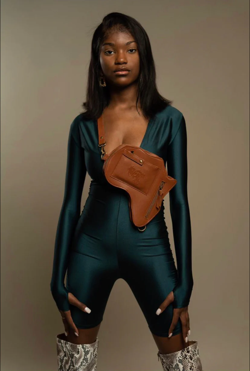 Africa Fanny Pack/ CrossBody Bag- Brown Leather - Image 6