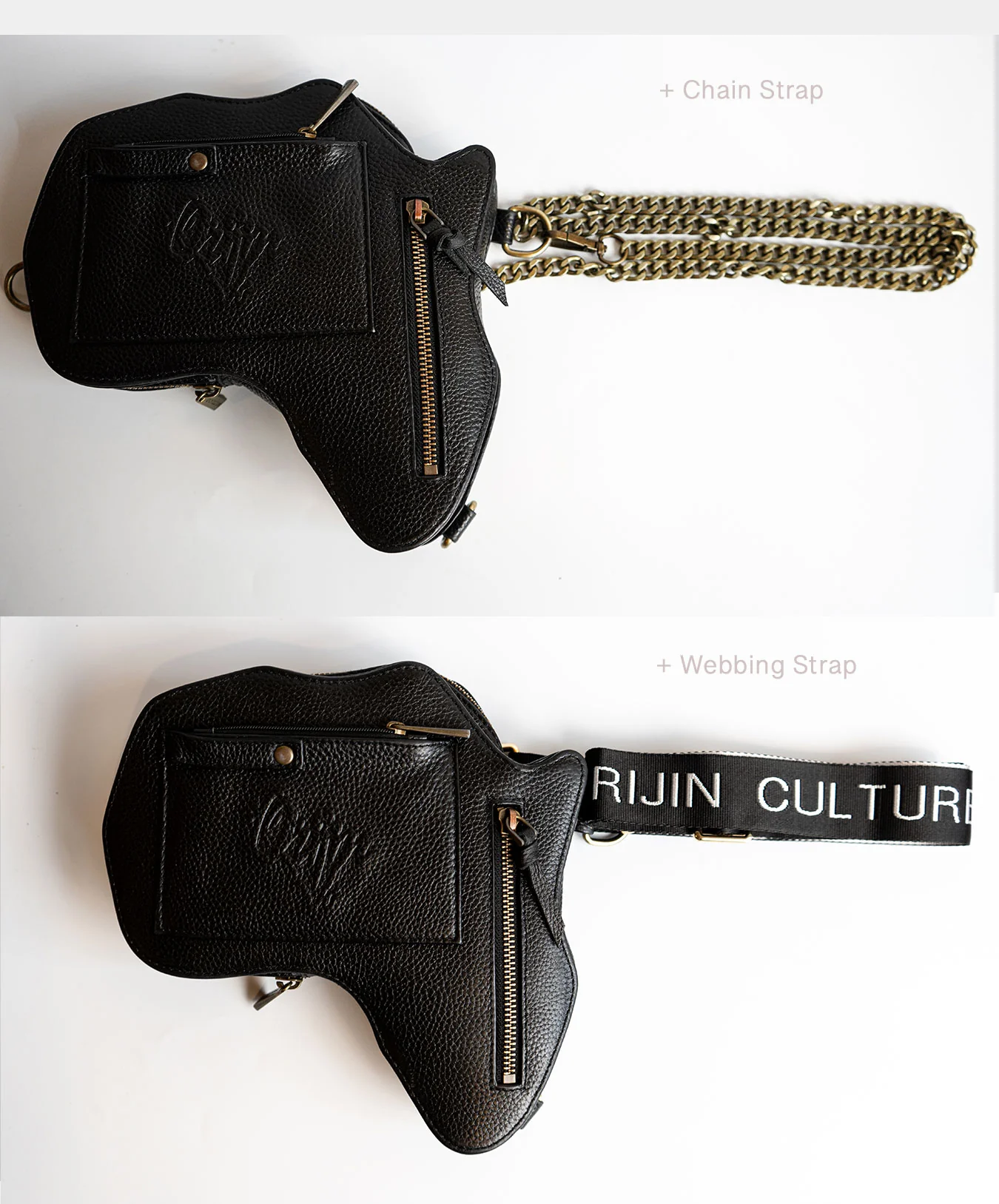 Africa Fanny Pack/ CrossBody Bag - Black Leather - Image 3