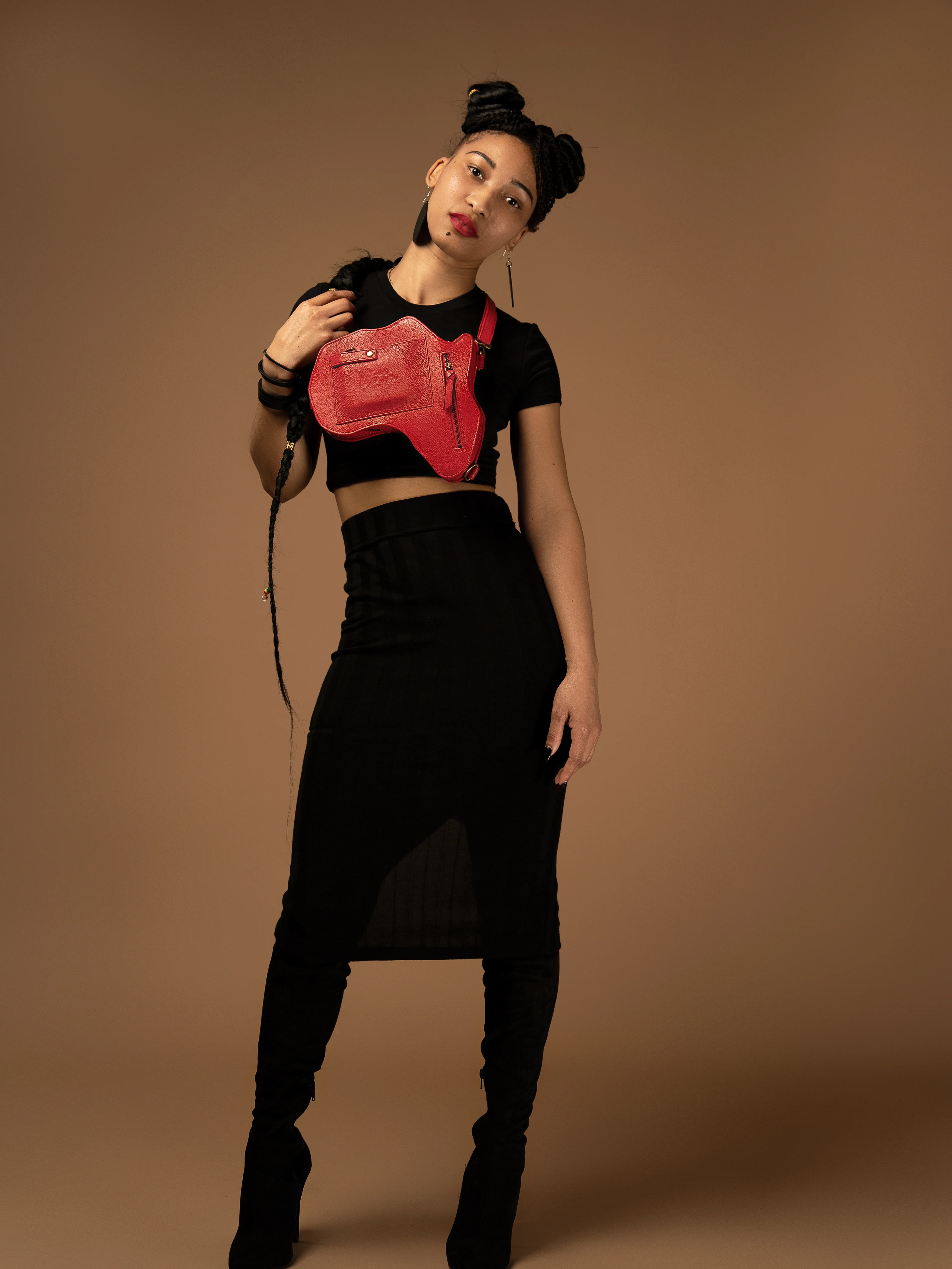 Africa Fanny Pack/ CrossBody Bag - Red Leather - Image 3