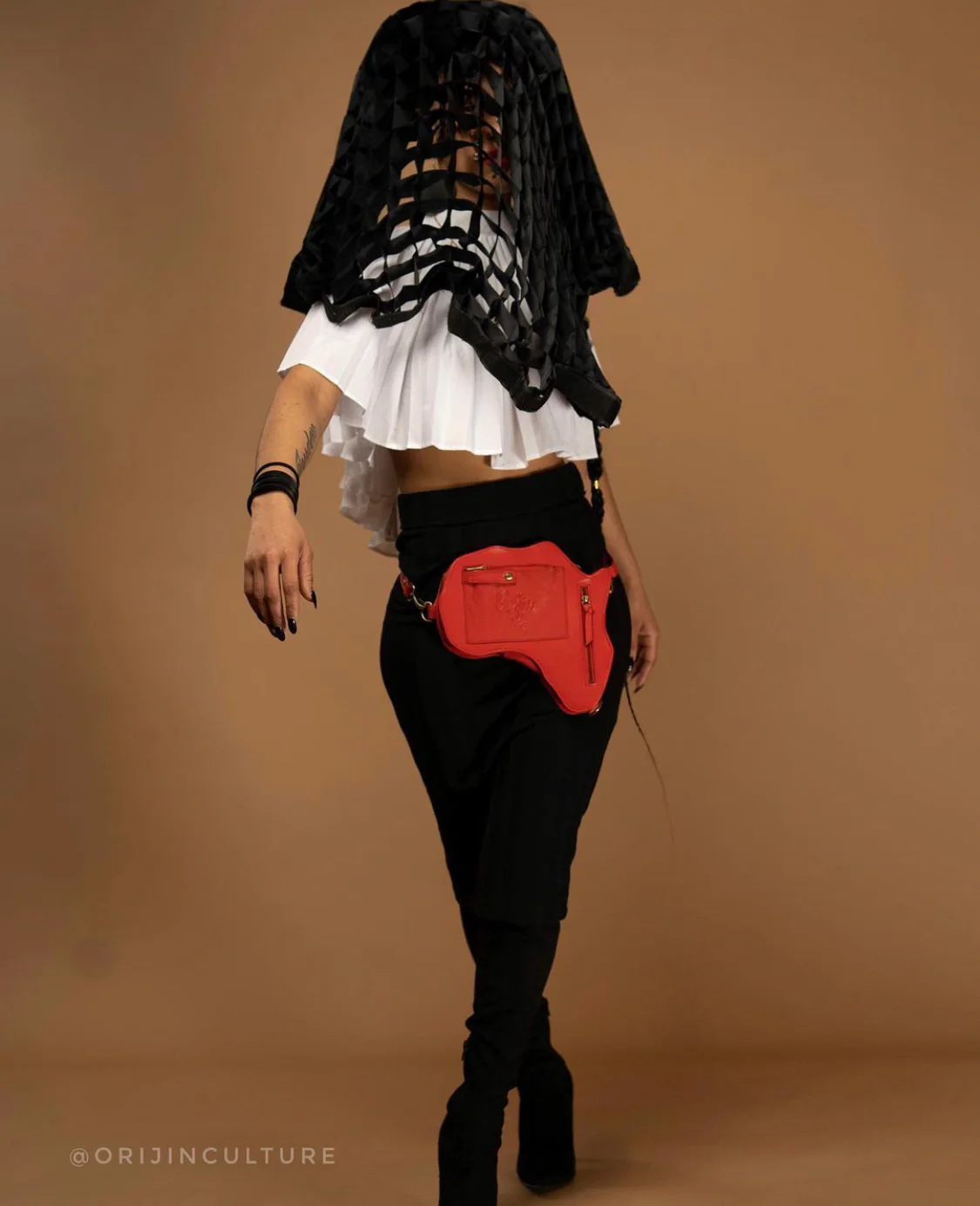 Africa Fanny Pack/ CrossBody Bag - Red Leather - Image 7