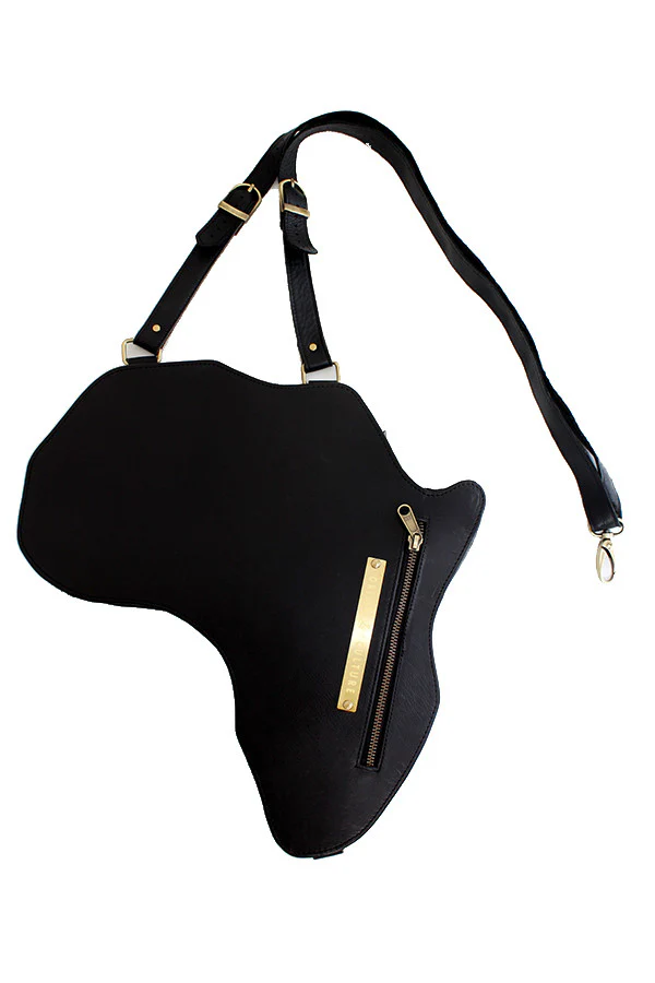 Africa shaped Bag / Backpack- Black Leather (Large) ... - Image 3