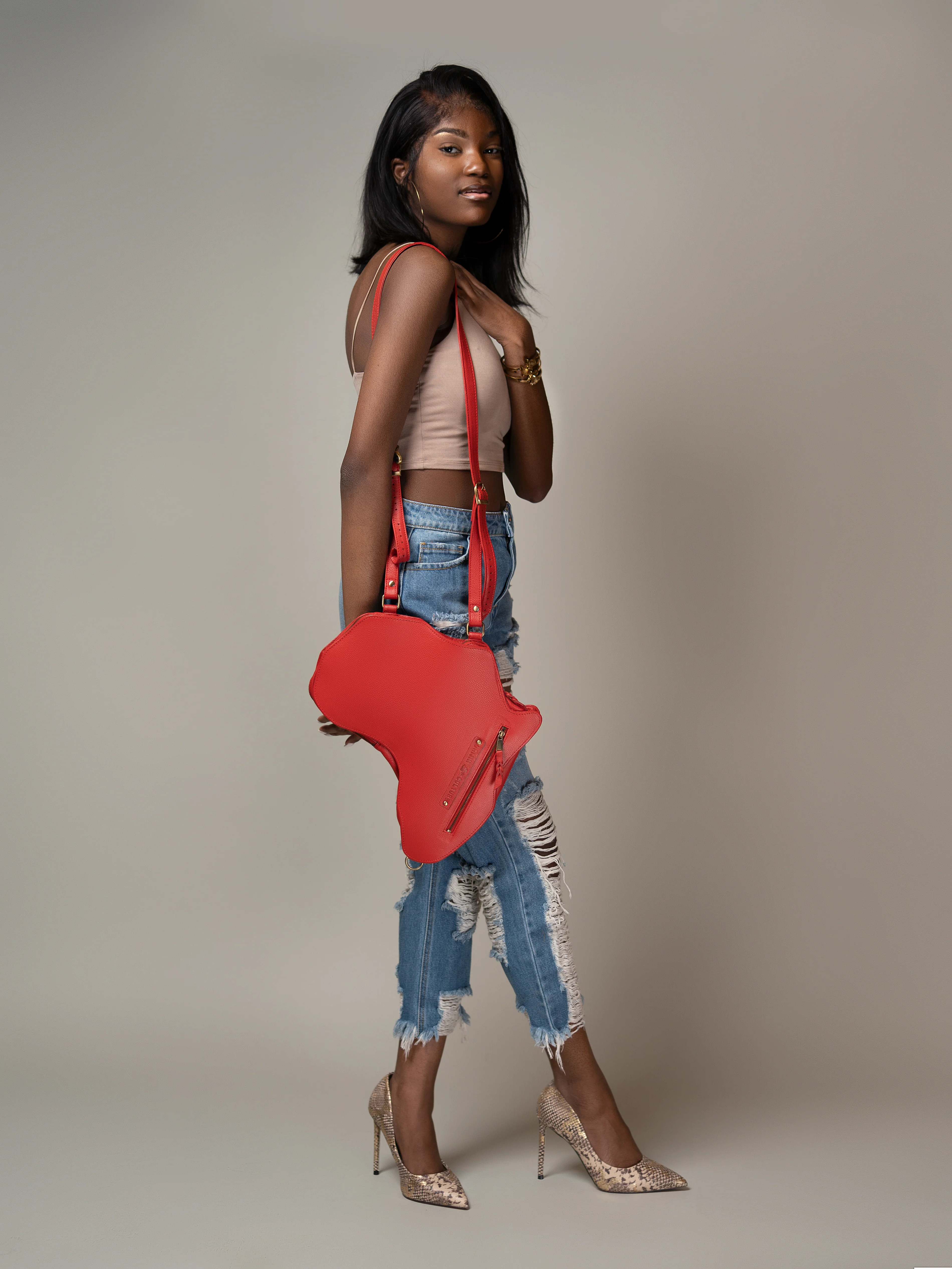 Africa Bag / Backpack- Red Leather(Medium) - Image 3