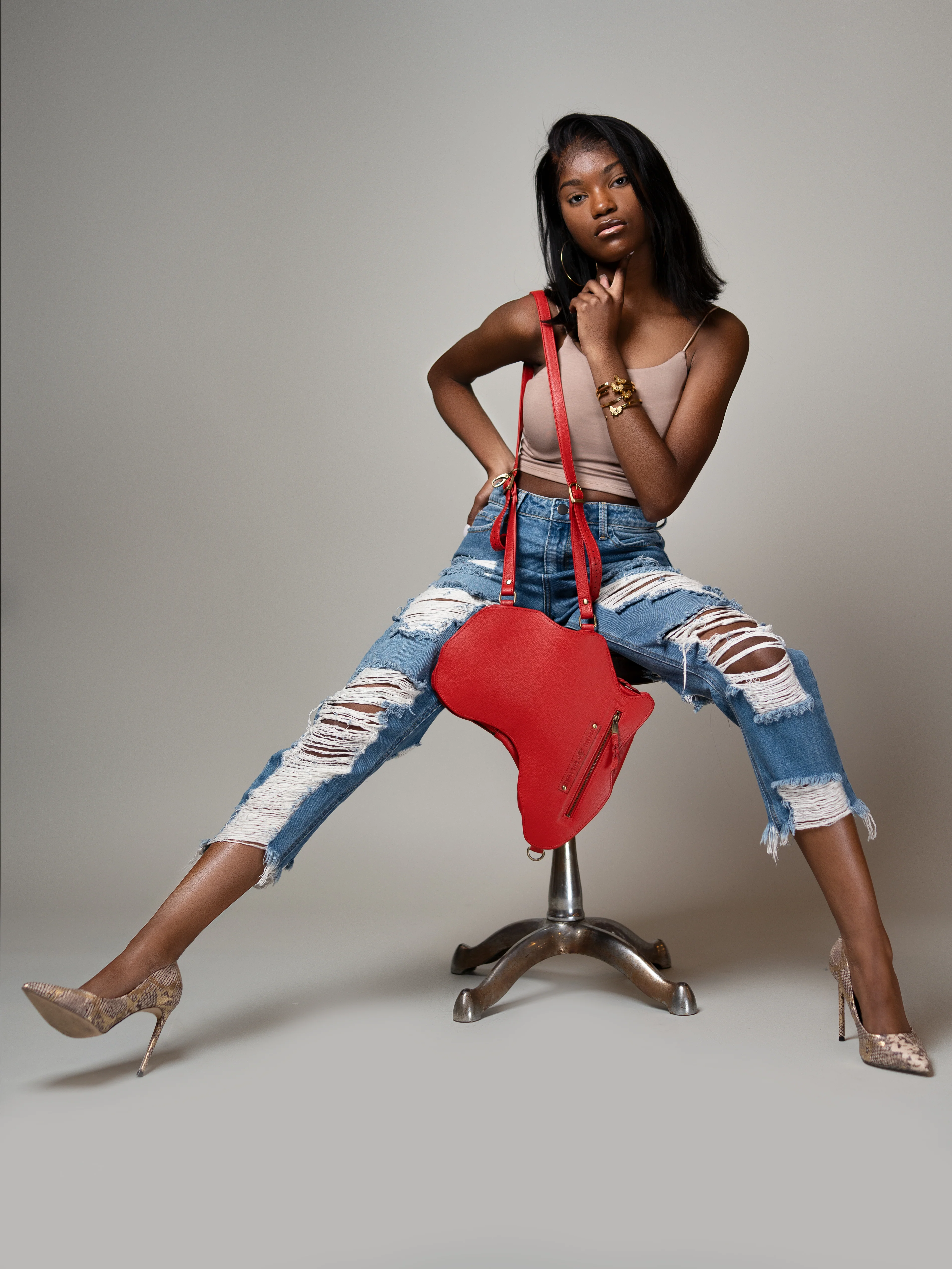 Africa Bag / Backpack- Red Leather(Medium) - Image 9